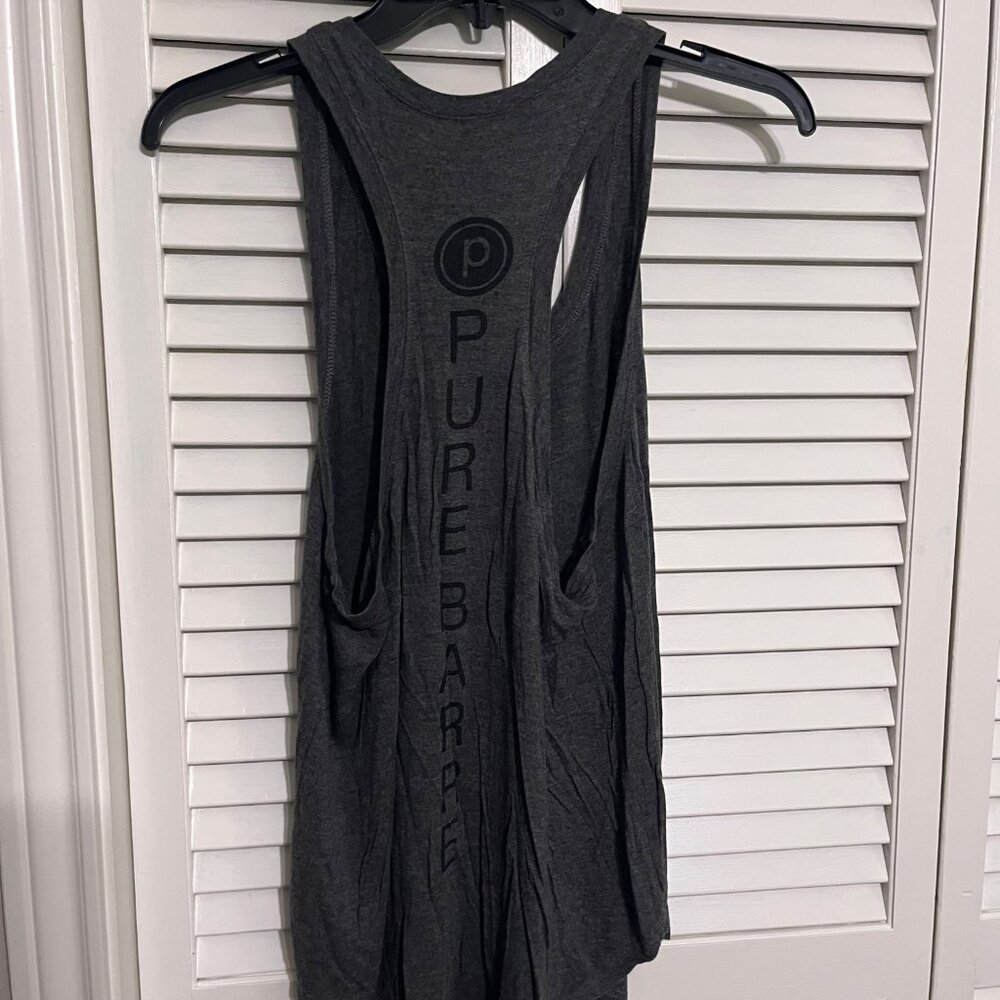 Pure Barre Heather Grey Racerback Tank with Black Circle P